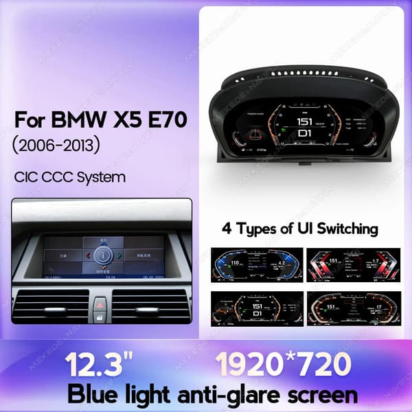 Digitalt Dashboard, 12,3 Tommer Skærm, Kompatibel med X5 E70,X5 E70 2007-2013