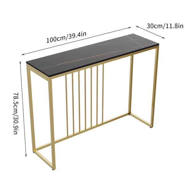 Konsolbord, marmorplade, robuste metalben, 100x30x78,5 cm,Sort