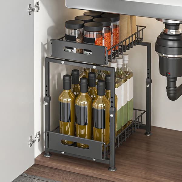Opbevaringsreol, 2-niveau design, justerbar højde,sort