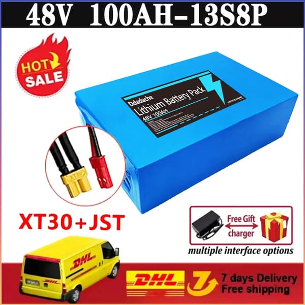 Litiumjonbatteripack, 100Ah kapacitet, inbyggd BMS,XT30-JST-Laddare