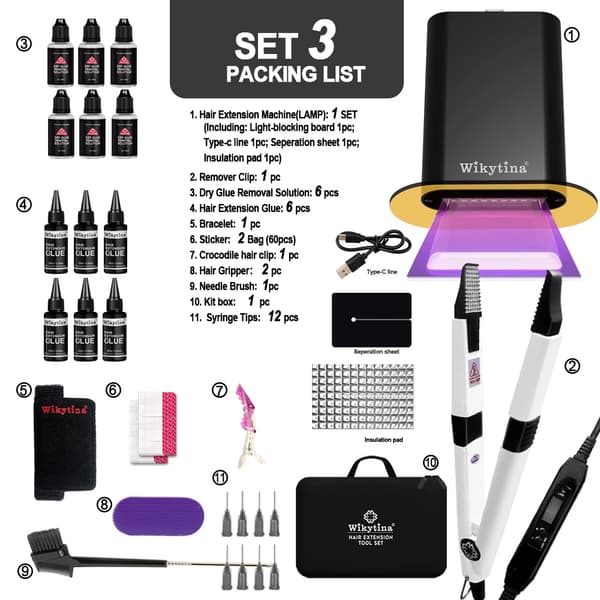 Hårforlængelseskit, UV-lim, fjernermaskine,SET-3
