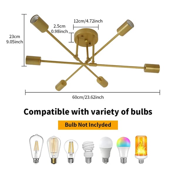 Loftlampe, Justerbar 6-Lys, Moderne Design,Guld