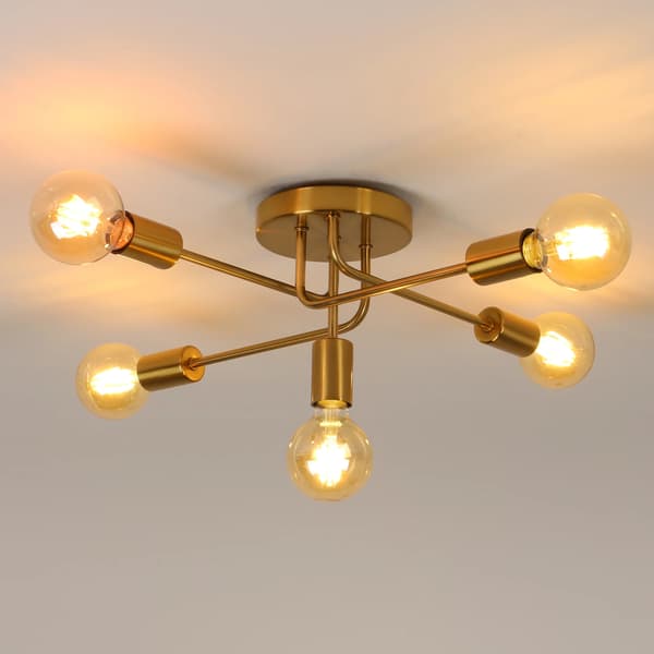 Loftlampe, 5 Lyskilder, Industrielt Design,Guld