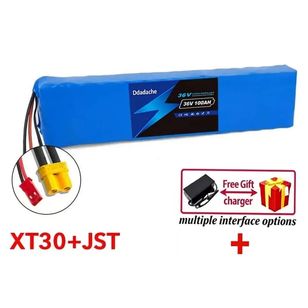 Batteri, 100Ah kapacitet, 36V kompatibilitet, XT30-JST
