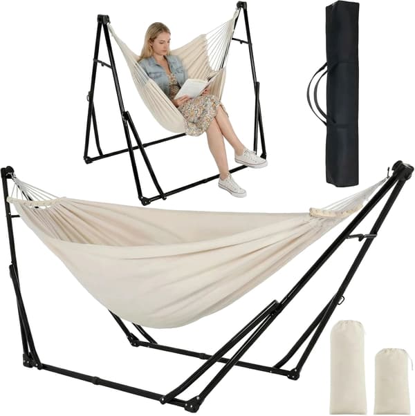 Hængekøje, Sammenklappelig Design, Justerbar Højde,Khaki