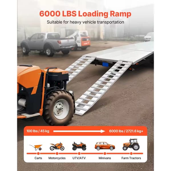 Laste ramper, aluminiumlegering, 6000 lbs kapacitet,94x15 tommer