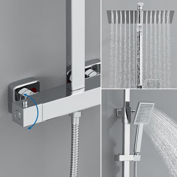 Bruserkolonne, Termostatisk Kontrol, Rustfrit Stål Konstruktion,Krom - 12 tommer