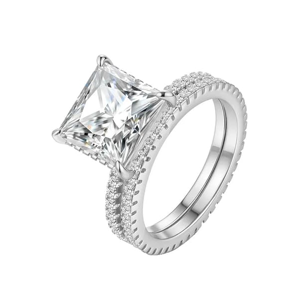 Moissanite Ring, Silver Guldpläterad, Bröllopsset,S925 Sterling Silver, 8, VIT