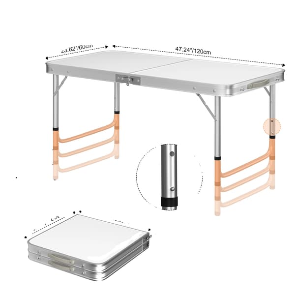 Foldbart Bord, Holdbar Aluminiumkonstruktion, Pladsbesparende Design,120×60×3cm