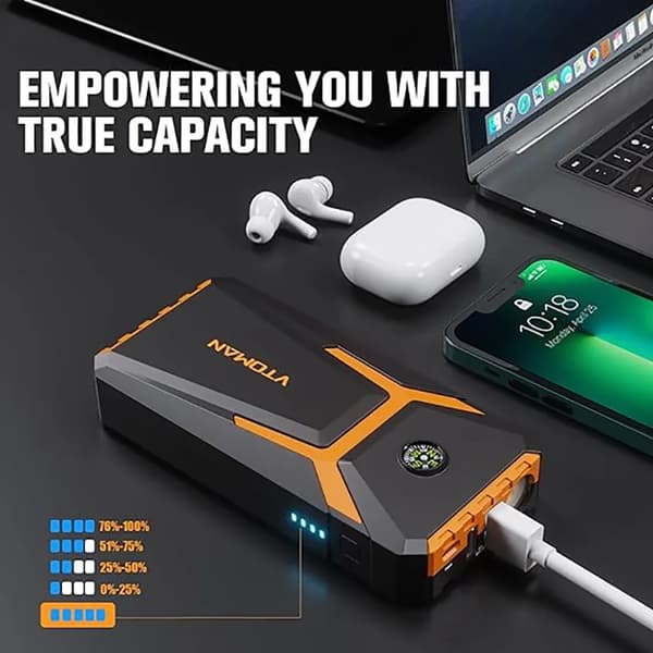 Bil Jump Starter, 2000A Spidsstrøm, LED Lysfunktioner,VTOMAN V6 PRO