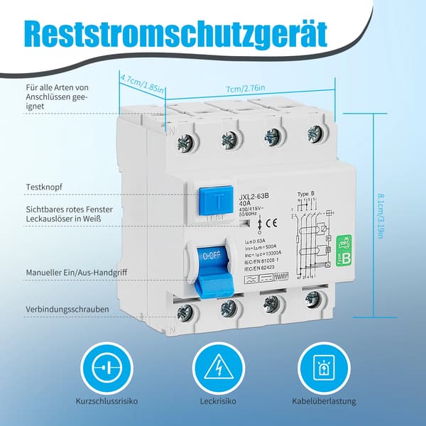 Reststrømsafbryder, 4-polet, Nominel Strøm 40 A,40A