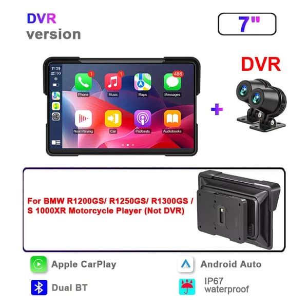 Carplay, Motorcykelradio, GPS-navigation, Bluetooth-forbindelse,7" Carplay, Ingen