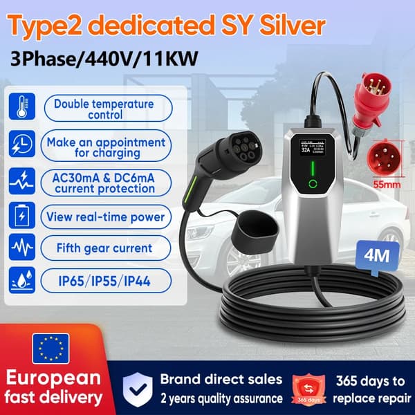EV-laddare, Bärbar Design, Mångsidig Kompatibilitet,Typ2-c, SYS 11KW 4M