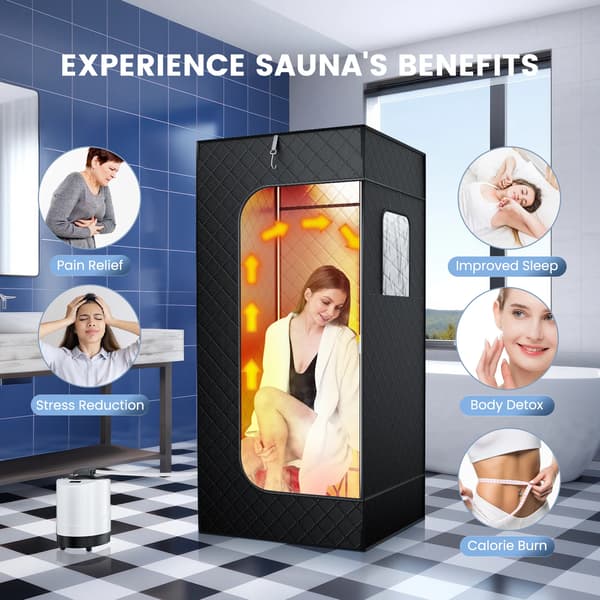 Damp Sauna Telt, 9 Temperaturindstillinger, Bærbart Design,sort