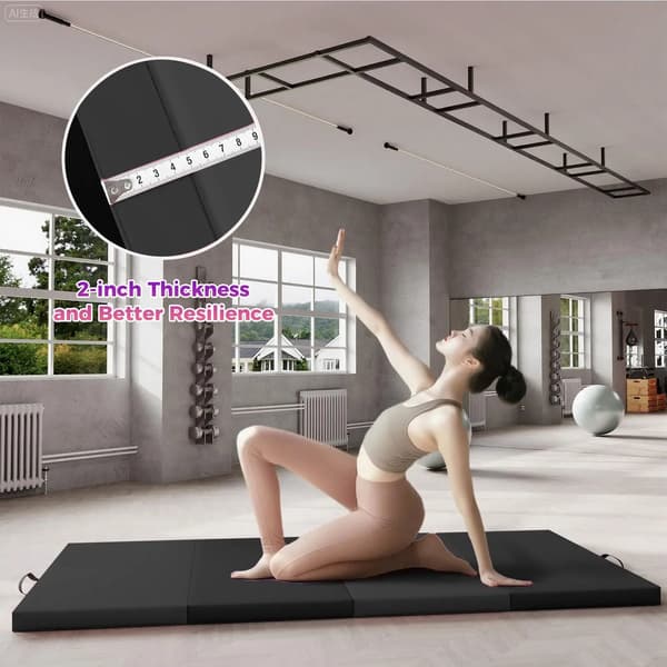 Gymnastikmåtte, Foldbart Design, Skridsikker Overflade,Sort