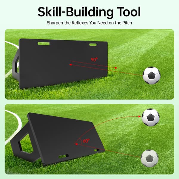 Fodboldtræningshjælp, Dobbeltvinklet Rebound Board, Bærbart Design,sort