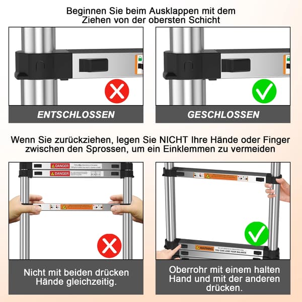 Teleskopstege, Bärbar, Säkerhetsfunktioner,2.6 M