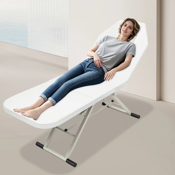 Massagebord, Justerbar Rygstøtte, Sammenklappeligt Design,HVID