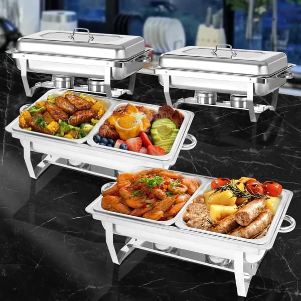 Chafing Dish Sæt, Rustfrit Stål, Temperaturkontrol,4 Pakke 1 2 GN