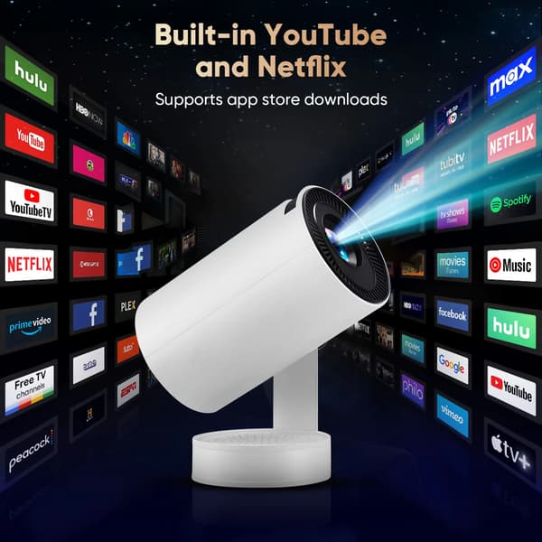 Mini Projektor, 4K Understøttelse, Dual-Band WiFi Forbindelse,HVID
