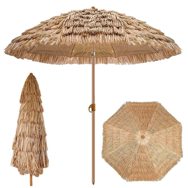 Strandparasol, UPF 30 UV-beskyttelse, Justerbar vippefunktion,200 cm