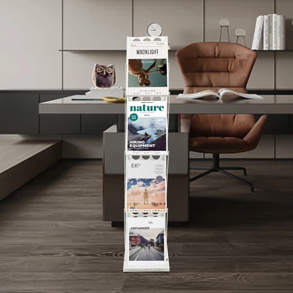 Tidningsställ, Högkvalitativt Järn, Antiskidfötter,VIT