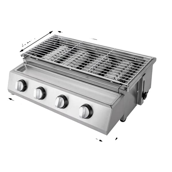 Gas Griddle, 4-Burner, Justerbar Højde,Sølv