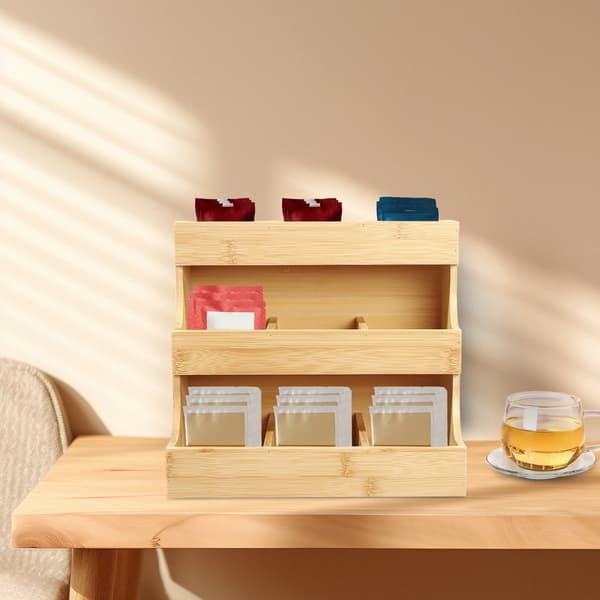 Teebag Organizer, 9 Rum, Holdbar Bambus Konstruktions,3-lags, Træfarve