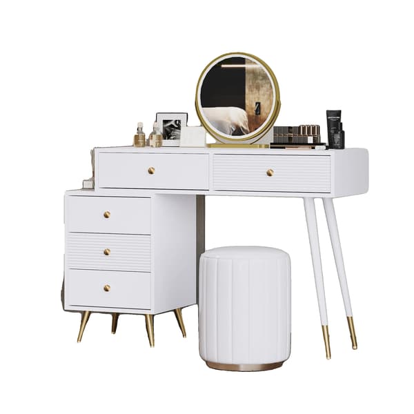 Makeup Vanity Skrivebord, LED Belysning, Moderne Design,Hvid - Partikel