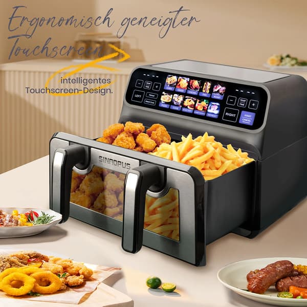 Luftfritös, Dubbelkorgsdesign, 10 Matlagningsprogram,Ugn, EU