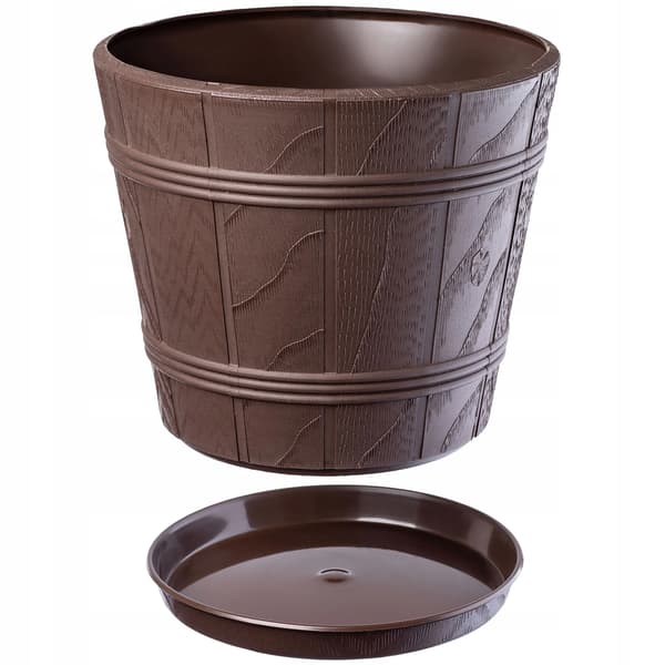 Blomkruka, Lättviktig Plast, Träliknande Design,Brun