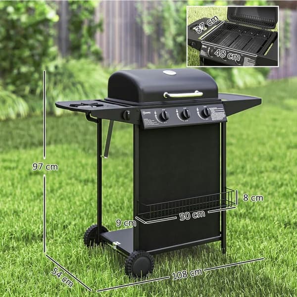 Gasgrill, Fire Brændere, Indbygget Termometer,Som billede