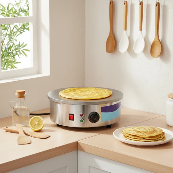 Crepe Maker, Støbejernskonstruktion, 3000W Effekt,Sølv