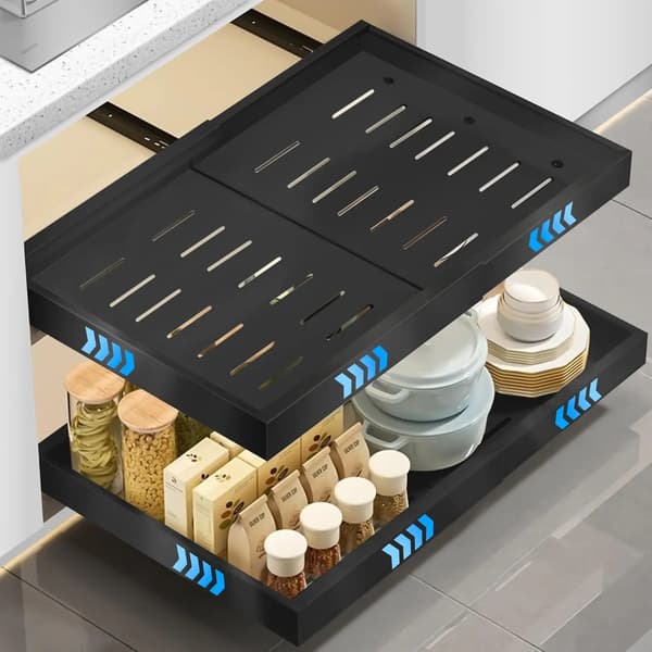 Skydende opbevaringsskuffer, justerbar bredde, nem installation,sort