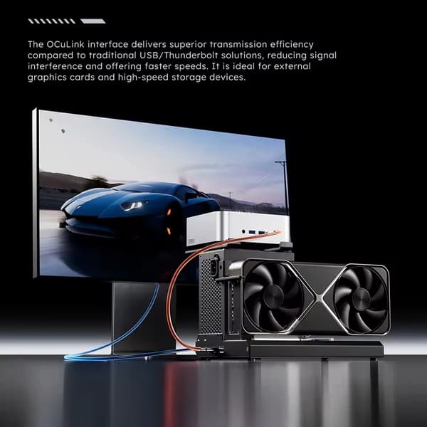 eGPU Dock, Oculink PCIe 4.0, Dual Thunderbolt 5 porte, ekstern grafikkapsling,sort