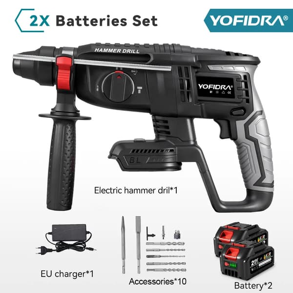 Rotationshammare, borstlös motor, multifunktionsverktyg, 2XBatteri Set-D