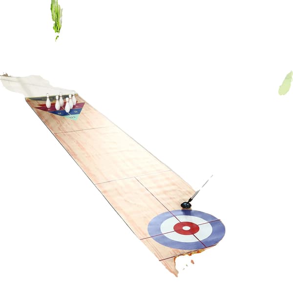 Bordcurlingspel, Hållbar icke-vävd tyg, 3,6 m längd, Stöder 1 till 8 spelare, Inkluderar 2 putters, 6 bowlingflaskor