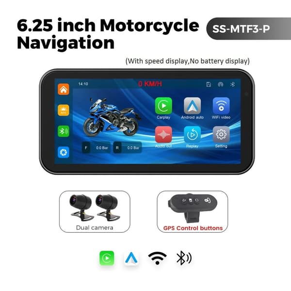 Motorcykel GPS-navigation, Dual-kameraer, Trådløs forbindelse,MTF3