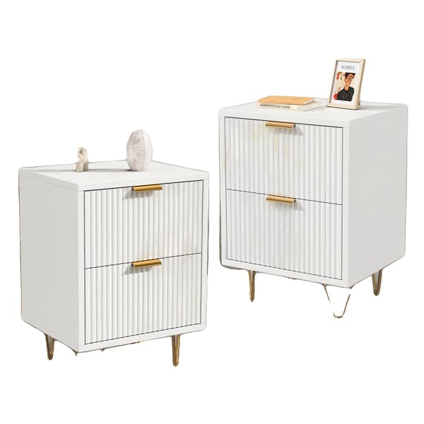 Sengebord, 2 Skuffer, Elegant Design,Hvid