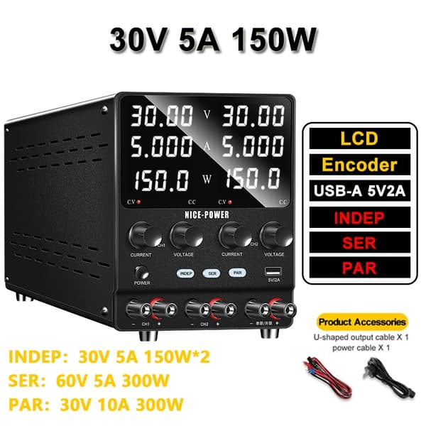 Virtalähde, säädettävä jännite, kaksoislähtötilat,SPS305-2KD