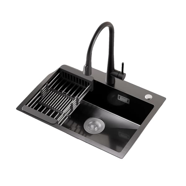 Køkkenvask, Rustfrit Stål Materiale, Enkelt Skål Design,sort