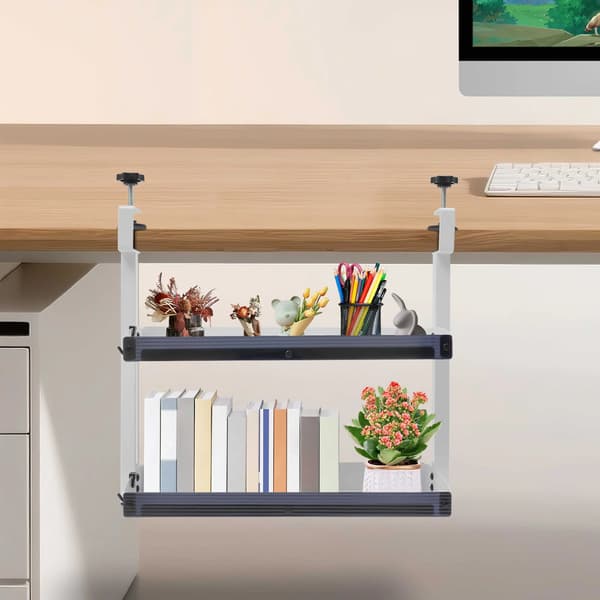 Klemmehylde, 2-lags design, pladsbesparende organizer,HVID