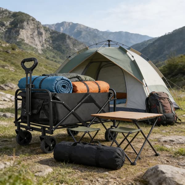 Foldbar Strandvogn, Heavy Duty, Sammenklappelig Nyttig Vogn,sort
