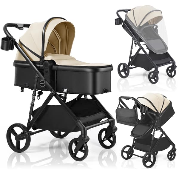 Barnvagn, Vändbar Sits, Justerbart Tak,khaki