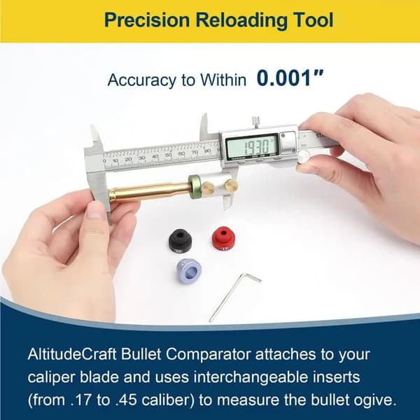 Headspace Gauge Comparator Kit, Aluminium Material, 14 Inserts, 6 Bushings, Compatible with Various Bullet Sizes, Precision Reloading Application