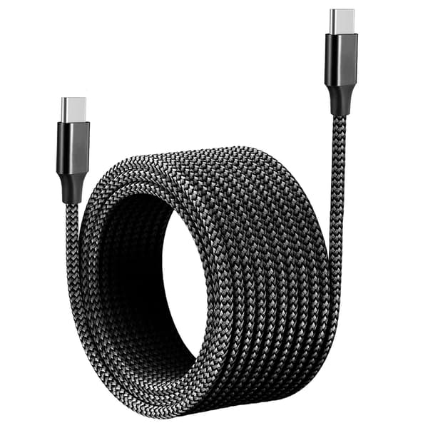USB-C Opladningskabel, 60W Strømoverførsel, Holdbart Nylonflettet Design,sort, 8m-a