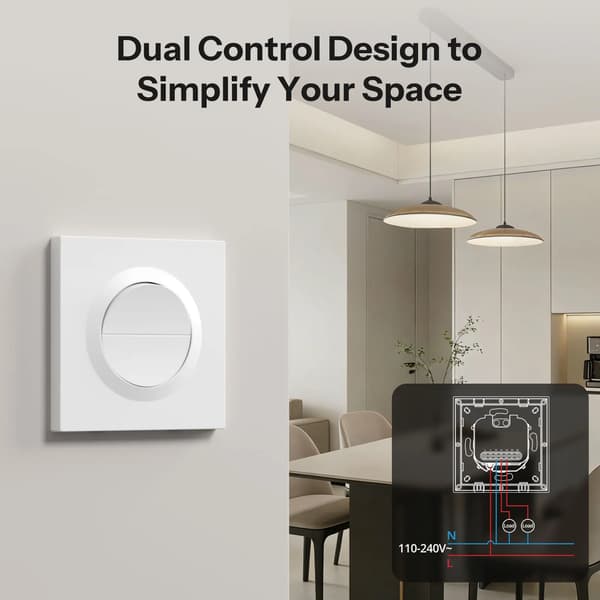 Smart vægkontakt, Zigbee-kompatibilitet, trykknapdesign,MINI-ZB2GS-E