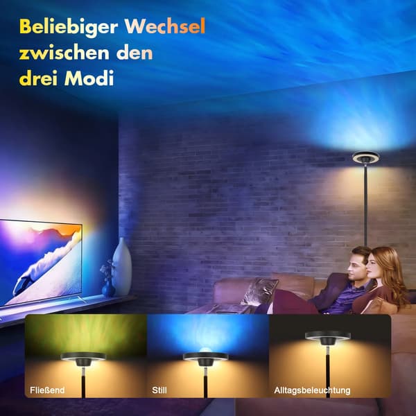 Gulvlampe, RGB Farvemuligheder, Justerbart Design,sort, HVID