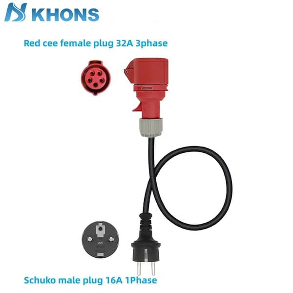 EV-laddare, Schuko-kontaktskompatibilitet, 32A-adapter,Röd 16A  TO 16A