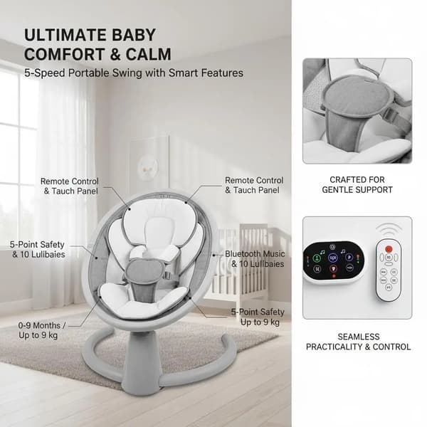 Babysitter, 5 hastigheter, Bluetooth-musik, armégrön
